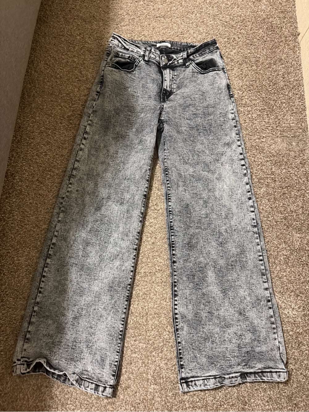 Women’s Wide-Leg Acid Wash Jeans - Light Gray